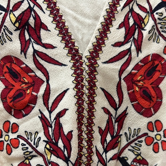 Max Studio Cream and Red Printed Design Tie-Front Blouse - Picture 5 of 6